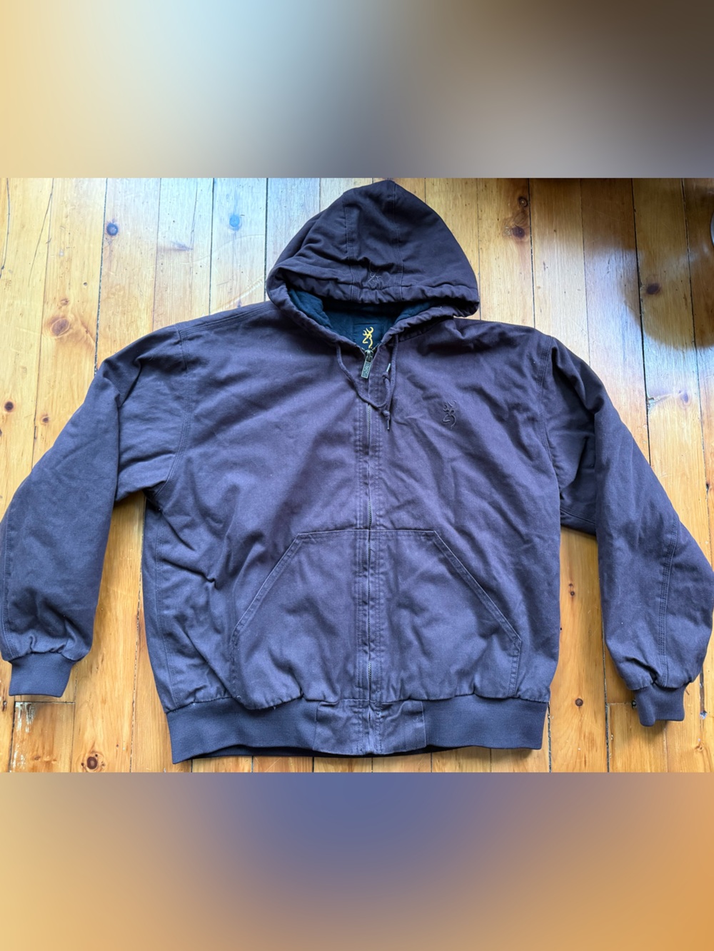 Browning Canvas Bomber Jacket Brown Hood XL Mens Hunting Workwear Quilt Lined